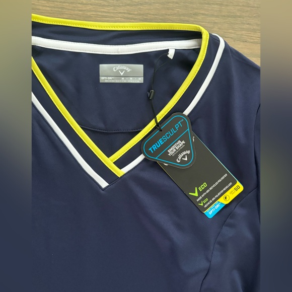 NWT Callaway Golf true sculpt WOMENS V-NECK COLOR BLOCK DRESS Blue yellow medium - Picture 4 of 6